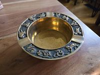 Top-down angled view showing the round shape, deep bowl, and embossed Chinese Zodiac animals on the rim.