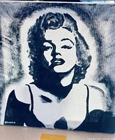 Front view of monochrome original hand-painted Marilyn Monroe portrait on canvas.
