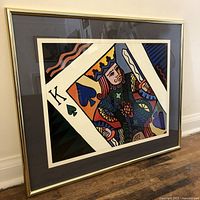 Framed King of Spades print angled view showing details and thick gold frame.