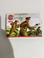 Box front showing Airfix WWII British Infantry 1:76 scale model figures with illustrated soldiers in action.