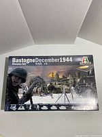 Box front showing artwork and product branding for Bastogne December 1944 diorama in 1:72 scale by Italeri