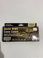 Front view of Vallejo Soviet WWII Camo Colors 8 paint set box showing product info and retail sticker price.