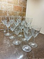 All 13 Baccarat glasses grouped on counter