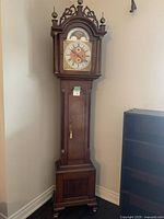 Full view of mahogany grandfather clock