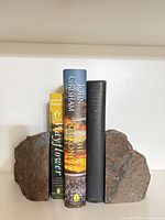 Front view showing both stone bookends supporting books