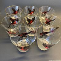 Eight tapered lowball glasses with pheasant graphics
