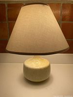 Full lamp with shade lit, showing overall design