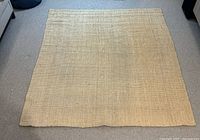 Full view of natural jute rug on carpeted floor