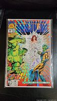 Front cover view of the 1992 Marvel Hulk comic book with foil enhanced cover showing Hulk and characters.