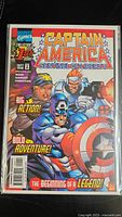 Full front cover of the Captain America comic book with title, issue number, and vivid cover art showing characters.