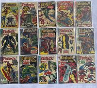 Full overhead view of all 15 Fantastic Four issues #59-73 laid out in three rows