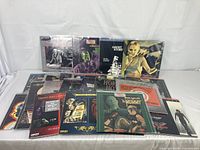 Full lot arrangement showing 15 assorted laserdiscs in sleeves, arranged in two rows against a white backdrop.