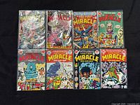 Eight Mister Miracle comics front covers arranged in two rows of four