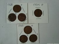 All pennies displayed in coin holders by year and mint mark.