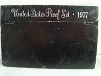Outer black cardboard packaging labelled "United States Proof Set 1977" showing shelf wear.