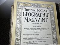 Close up of a single National Geographic Magazine cover from December 1921 with detailed content listings visible.