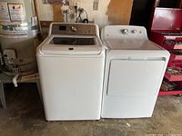 Front view of Maytag washer and GE dryer side by side