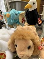 Close-up of Elephant, Eagle, and Lion Beanie Babies