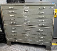 Front view of entire flat file cabinet showing ten drawers