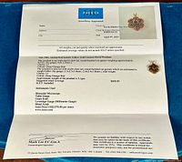 Appraisal certificate on blue background showing weights, gem specs, value and date