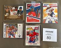Front view of the five P.K. Subban rookie hockey cards from 2010-11 season, all featuring Montreal Canadiens imagery and branding. Cards are in protective sleeves.
