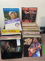 Overview of multiple vinyl LP records fronted by Gordon Lightfoot, Tom Jones, Jackie Gleason, The Sunshine Company, Anne Murray and Willie Nelson