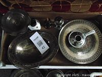 Group of oil lanterns, silver plated candy dish and burner showing overall lot contents