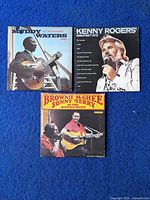 Front covers of three vinyl record albums: Kenny Rogers Greatest Hits, Muddy Waters At Newport, Brownie McGhee & Sonny Terry At The Funk House.