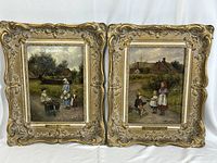 Two framed oil paintings by A. Castelli side by side
