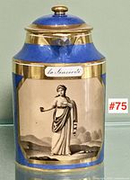 Front view showing cobalt blue ground, gilt bands, transfer print figure 'la Sincérité'