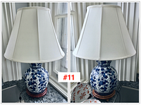 Both lamps side by side on marble windowsill with shades on