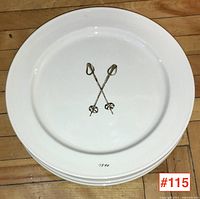 Top view of one plate showing the central crossed ski pole design and plate surface condition.