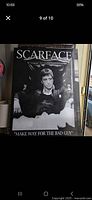Scarface movie poster board with Al Pacino in black and white, shown in classic pose with tagline 'Make Way for the Bad Guy'.