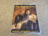 Front view of 'The Fantasy Trip' game book in sealed plastic packaging with wizard cover art