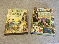 Photo showing front covers of two vintage illustrated children's hardcover books: Young Years and Children's Guide to Knowledge.