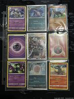 Front view of nine Pokémon cards showing the front artwork, character images, and energy symbols.