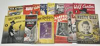 Front view of 14 antique sheet music covers featuring country and cowboy music themes, with a focus on Wilf Carter and related artists.