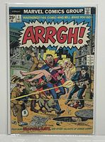 Front cover image of ARRGH! #1 comic book showing colorful city street action scene with several characters including a man carrying a woman.