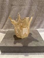 Front view of the Murano glass vase showcasing cream and amber splash design with an organic, flowing rim.