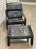 Front view of Ikea leather chair and ottoman