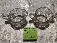 Top view of creamer and sugar bowl showing pattern and size note