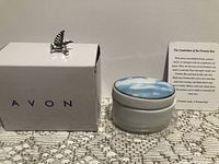 Porcelain promise box, wing pin, Avon box, symbolism card