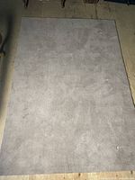 Full top view of the rectangular pink area rug laid out on a wood floor showing overall shape and color condition.