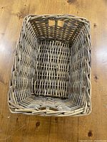 Top-down view of the rectangular woven basket showing weave detail and interior condition.