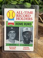 Front of 1979 Topps baseball card showing Roger Maris and Hank Aaron as all-time home run record holders.
