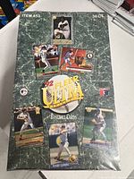 Front view of sealed 1992 Fleer Ultra wax box with illustrations of baseball cards including Tony Gwynn and Roger Clemens.