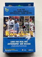 Front view of the sealed 2022 Topps Heritage Baseball trading card box showing player images and branding