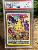 Front view of graded Pokemon Pikachu card showing full art and PSA 8 grade label.