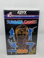 Front of sealed Summer Games Atari 2600 game box by Epyx showing athlete illustrations and branding