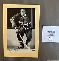 Front view of vintage Group 2 Beehive hockey card showing black-and-white photo of player Bill Hicke in Montreal Canadiens uniform with autograph in the lower left corner.